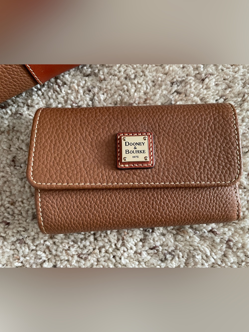 Dooney & Bourke Pebble Leather Continental Wallet in Cognac Brown